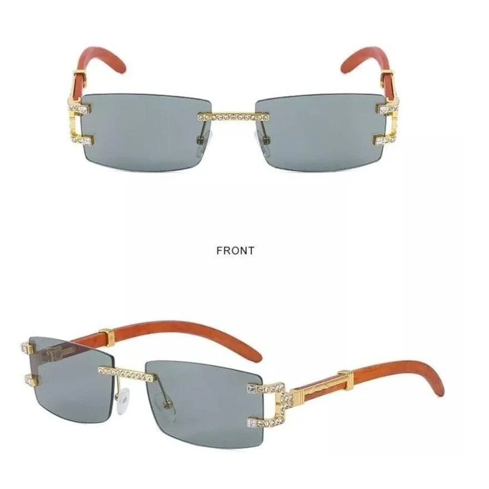 Men Sunglasses Rhinestone‎ Rimless Square Shades Hip Hop Style Buffs Street Wear